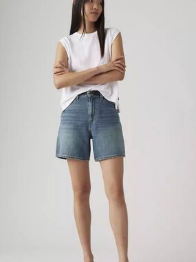 Levi's® Premium HIGH RISE BAGGY LINEN+ DENIM LIGHTWEIGHT WOMEN'S SHORTS Size 25